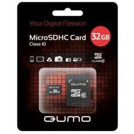 Карта памяти Micro SDHC 32Gb class 10 QUMO QM32(G)MICSDHC10 + SD adapter